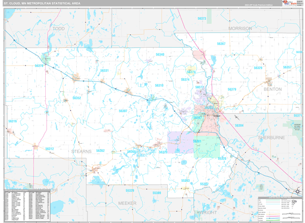 St. Cloud Metro Area Wall Map Premium Style